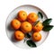 Raw Oranges On White Plate, On White Background