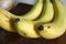 Raw organic bundle of ready-to-eat bananas. Close-up with blur