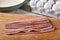 Raw organic turkey bacon slices