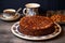 raw pecan pie on a handmade ceramic plate