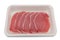 Raw pork loin steaks in food plastic tray