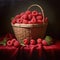 Raw Raspberry on a wooden basket freshly harvested. ai generated