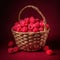 Raw Raspberry on a wooden basket freshly harvested. ai generated