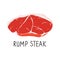 Raw rump steak isolated, uncooked meat, beef cut icon, realistic food illustration, vector art isolated on white