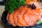 Raw salmon sashimi on dish - japanese food