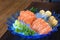Raw salmon slice or salmon sashimi fresh serve on ice, Japanese food recipe.