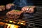 raw seitan steaks next to grill, coals glowing
