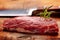 Raw slices beef steak on wooden background