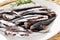 Raw spanish boquerones, anchovies typical in Spain