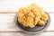 Raw Sparassis Cauliflower Mushroom on white, side view, close up