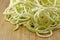 Raw spiralized zoodles closeup