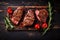 raw steak food dark fried slice beef background grill red meat. Generative AI.