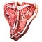 Raw t-bone beef steak, uncooked porterhouse meat ready to cook, close up, top view, isolated, hand drawn watercolor