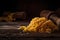 Raw tagliatelle pasta on wooden background