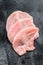Raw Turkey steaks. Organic poultry meat. Black background. Top view