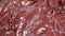 Raw uncooked beef liver close-up. Appetizing meat cuts.