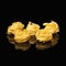 Raw uncooked tagliatelle nests on black background with reflection. Traditional Italian pasta