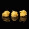 Raw uncooked tagliatelle nests on black background with reflection. Traditional Italian pasta