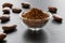 Raw unroasted cocoa powder and raw cacao nibs