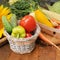 Raw vegetables in basket, organic eco agriculture
