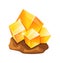 Raw yellow topaz. Crystal stones, square gold treasure, cartoon vector illustration