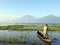 Rawapening lake fishermen depart by boat, Ambarawa, Cebtral Java, Indonesia