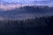 Ray beam of sunset light in wild nature. Spruce trees in the forest during morning sun, Kleiner Winterberg hill viewpoint in