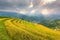 Ray of light and Beautiful nature rice fields on terraced of Vietnam. Rice fields prepare the harvest at Northwest Vietnam