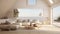 Ray Tracing Elegance: White-Furnished Living Room with Wooden