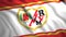 Rayo Vallecano Soccer Club logotype on a rippling silky flag fabric. Motion. National flag of a sports club. For