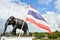 Rayong Thailand June 06 2019 Piemphong Sarn Bridge. Black Elephant Stucco  standing. Bridge for use in the return of people and