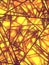 Rays of yellow light pass through chaotically geometric pattern. Geometric background. 3d rendering digital illustration