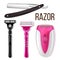 Razor Set Vector. Male, Female Smooth Razor Mockup. Electric Shaver And Manual Shaving. Depilation Barber Personal