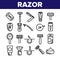 Razor, Shaving Accessories Vector Linear Icons Set