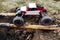 Rc car roading on wooden beams above hollow