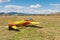RC model yellow plane on runway
