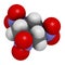 RDX (cyclotrimethylenetrinitramine) explosive molecule. Atoms are represented as spheres with conventional color coding: hydrogen