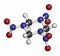 RDX (cyclotrimethylenetrinitramine) explosive molecule. Atoms are represented as spheres with conventional color coding: hydrogen