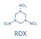 RDX cyclotrimethylenetrinitramine explosive molecule. Skeletal formula.