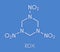 RDX cyclotrimethylenetrinitramine explosive molecule. Skeletal formula.