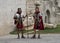 Re-enactors dressed as Roman Legionnaires, wait to pose with Tourists at the gates to the Diocletian Palace