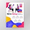 We`re hiring employees business poster with flat cartoon illustration. Job interview flyer pamphlet brochure magazine cover design