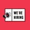 We`re hiring job vacancy simple poster design with megaphone loudspeaker vector icon illustration