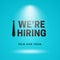 We`re hiring join our business team simple poster background. Employee tie icon with text on light blue studio backdrop with