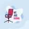 We`re hiring with office chair and a sign vacant. Business recruiting design concept. Vector illustration