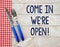 We\'re open cafe or restaurant sign