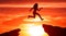 Reach the goal. Silhouette of woman jumping over the mountains