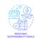 Reaching sustainability goals blue gradient concept icon