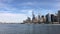 Reaching to New York Manhatten from sea. Close up of skyline of manhatten in new york from the staten island ferry