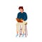 Read book vector illustration. Boy reading books in comfortable pose sitting on the chair. Student male study knowledge